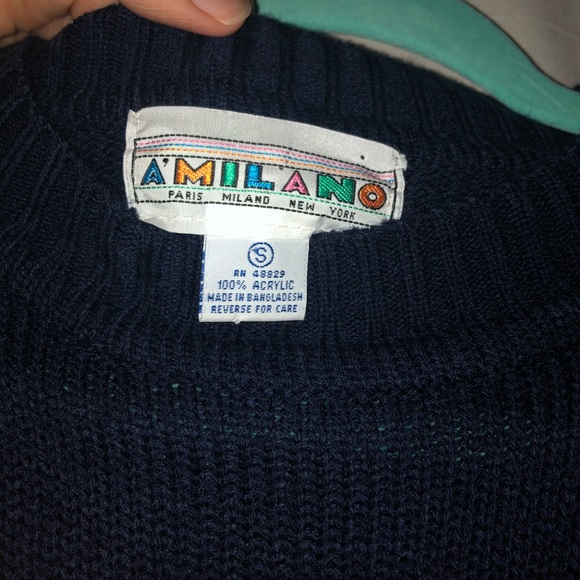 Vintage A’Milano Knit Sweater | Navy | Pocket | S - Picture 8 of 8